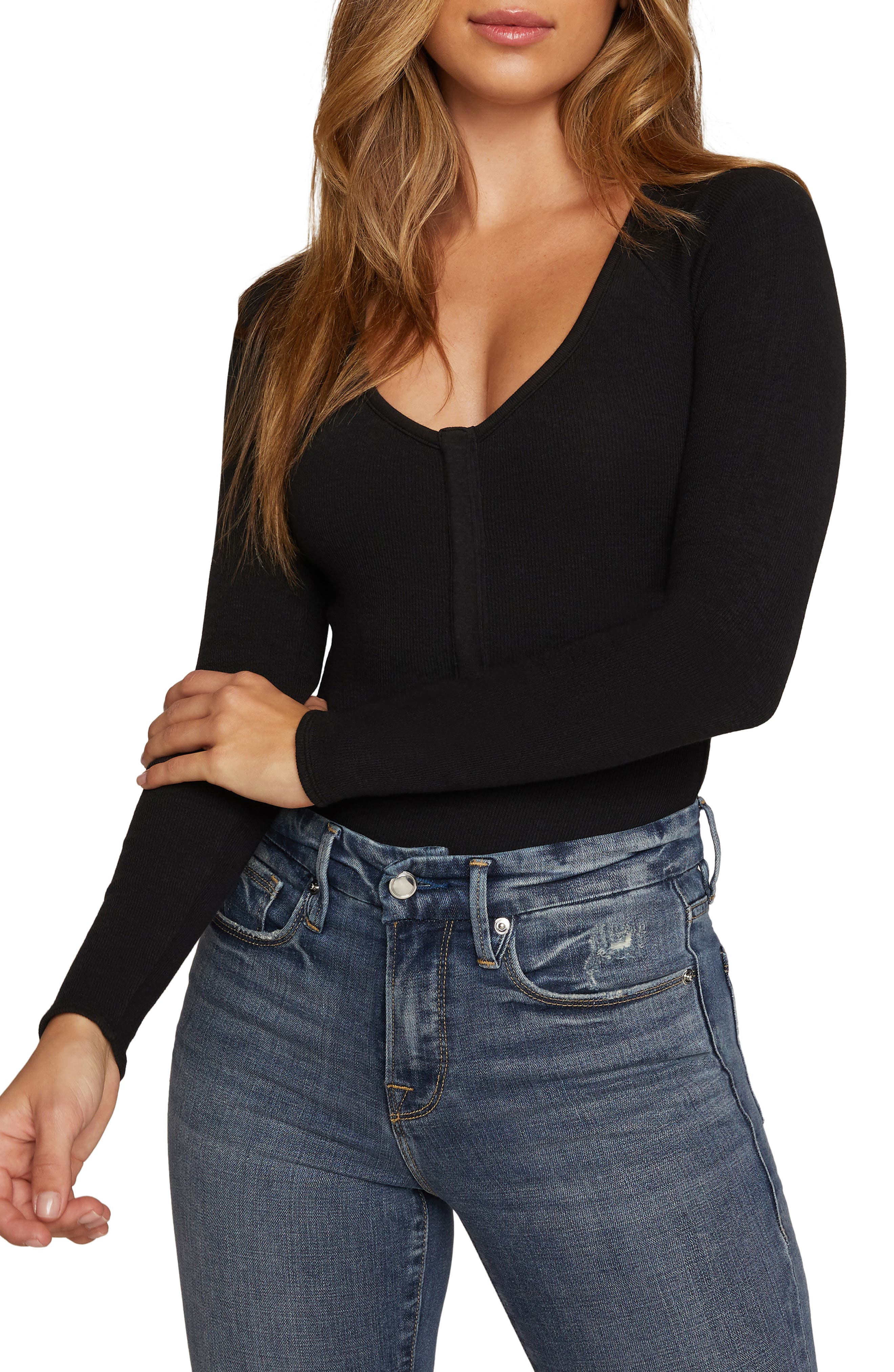 Good American Good Body Snap Henley Bodysuit