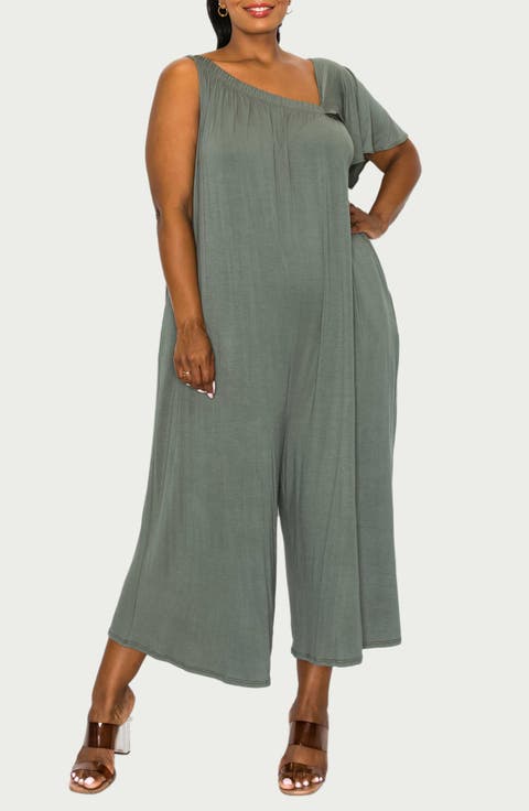Willow Asymmetric Crop Wide Leg Jumpsuit (Plus)