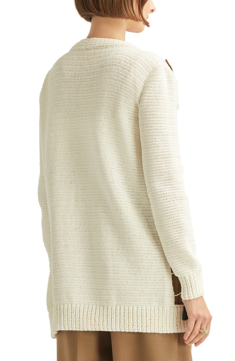 Oscar de la Renta Magnolias Crochet Cotton Cardigan, Alternate, color,