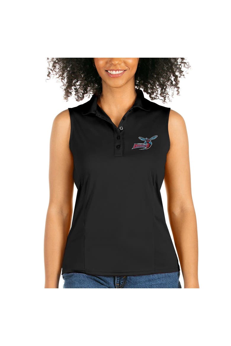 Women's Antigua Black Delaware State Hornets Sleeveless Tribute Polo, Alternate, color, Black