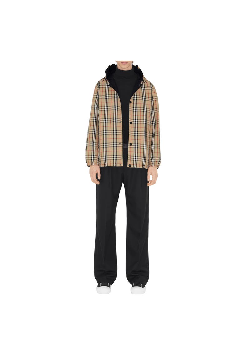Reversible Check Nylon Hooded Jacket, Alternate, color, Archive beige