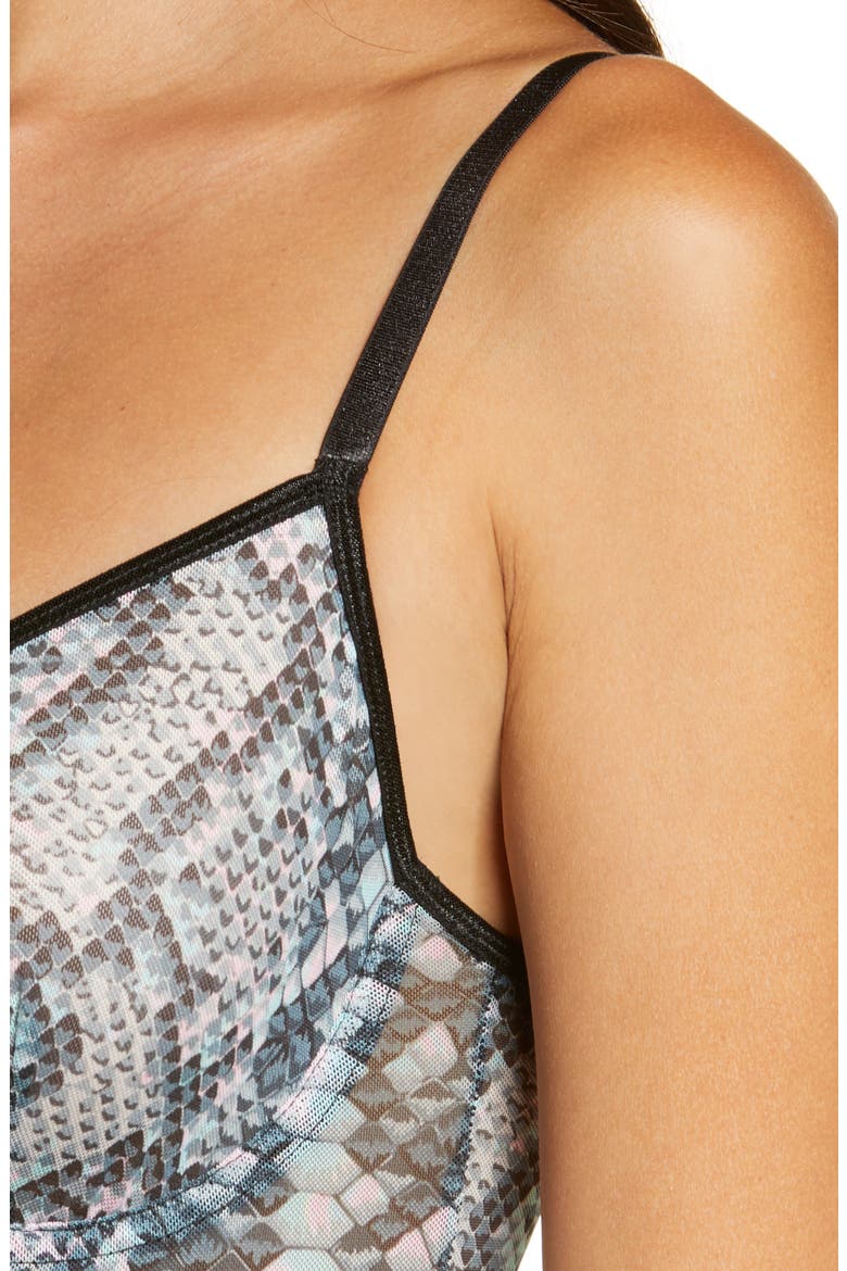 Snake Charmer Print Mesh Underwire Teddy, Alternate, color, GRAY