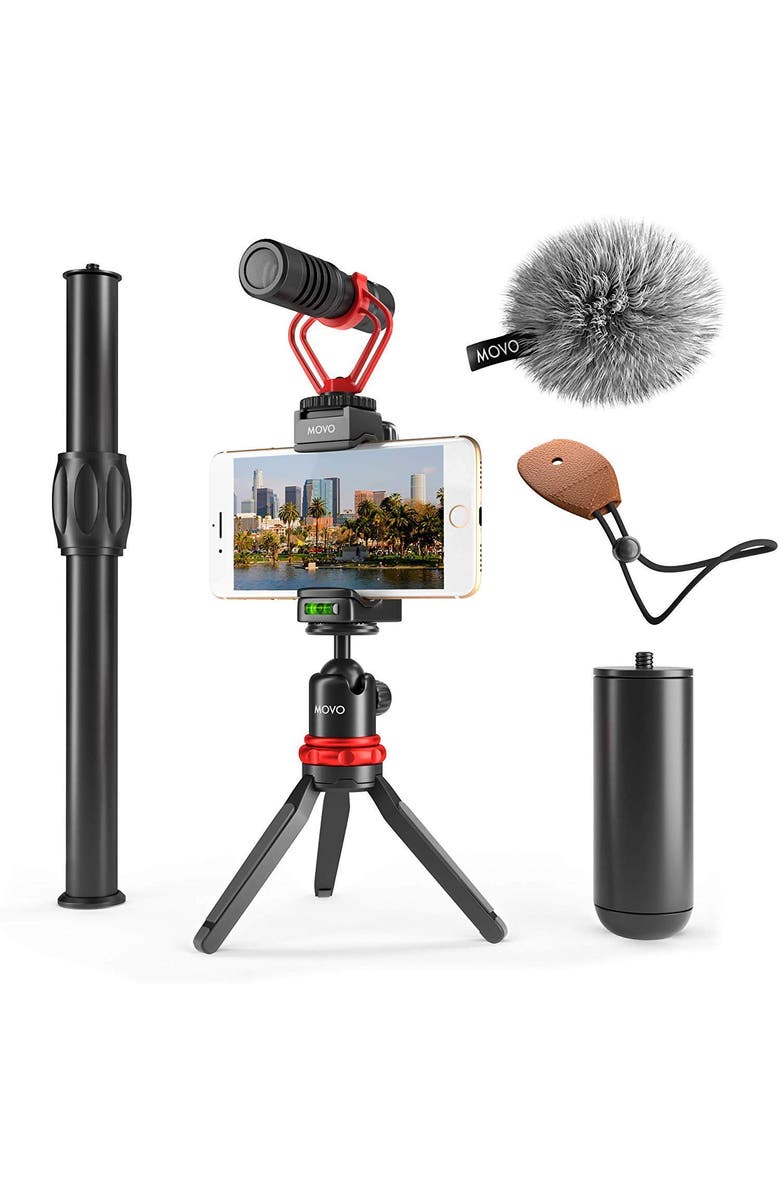 MOVO VXR10+ Smartphone Video Rig with Mini Tripod, Phone Grip, and Video Microphone, Main, color, Black