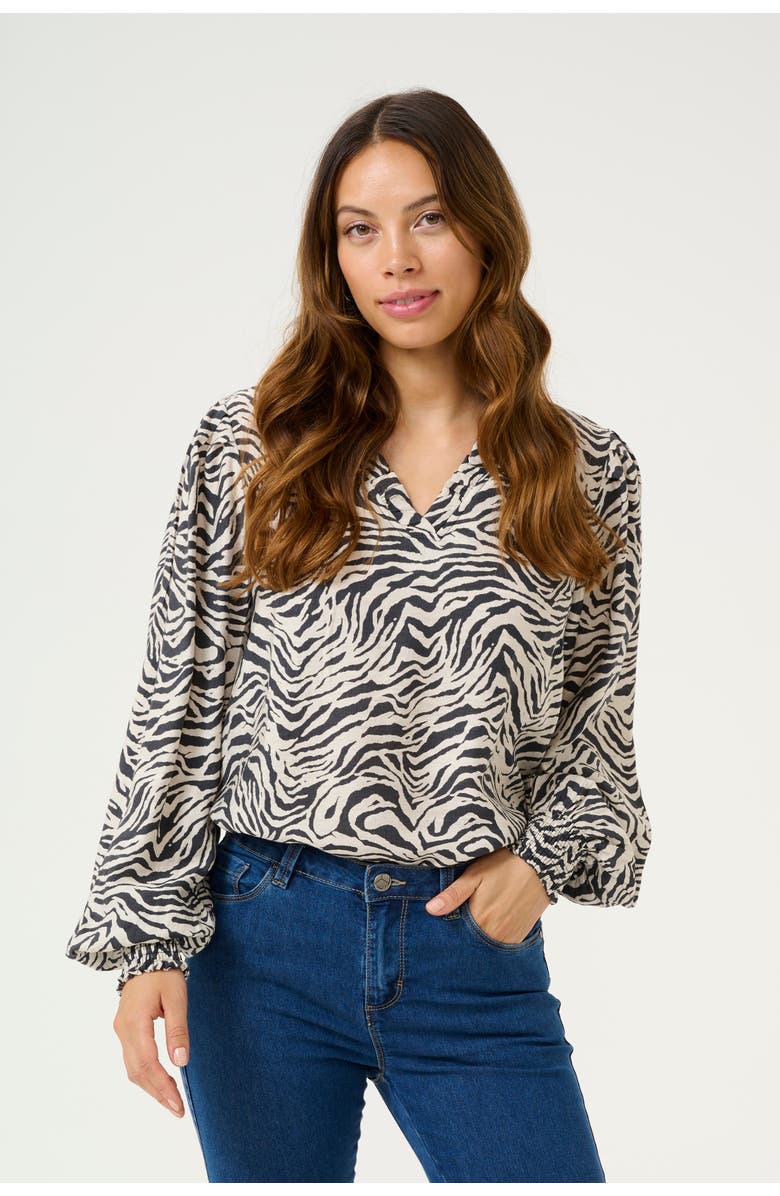 Kaffe KAjodie V-neck Long Sleeve Blouse, Main, color, Black Oyster/Moonstruck