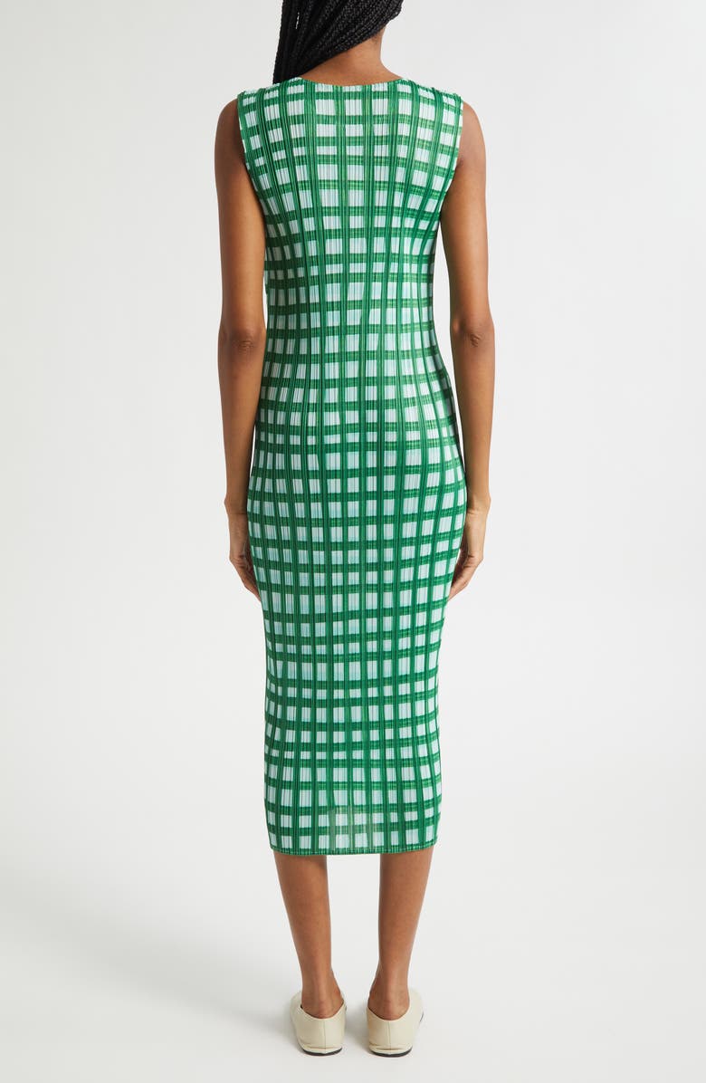 Issey Miyake Basket Print Pleated Midi Dress, Alternate, color, Green