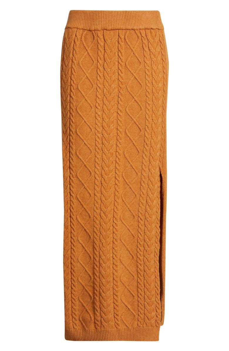 CITY BLUES Cable Knit Maxi Sweater Skirt, Alternate, color, Cognac