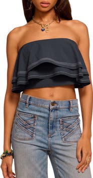 Ramy Brook Poppy Ruffle Strapless Crop Top