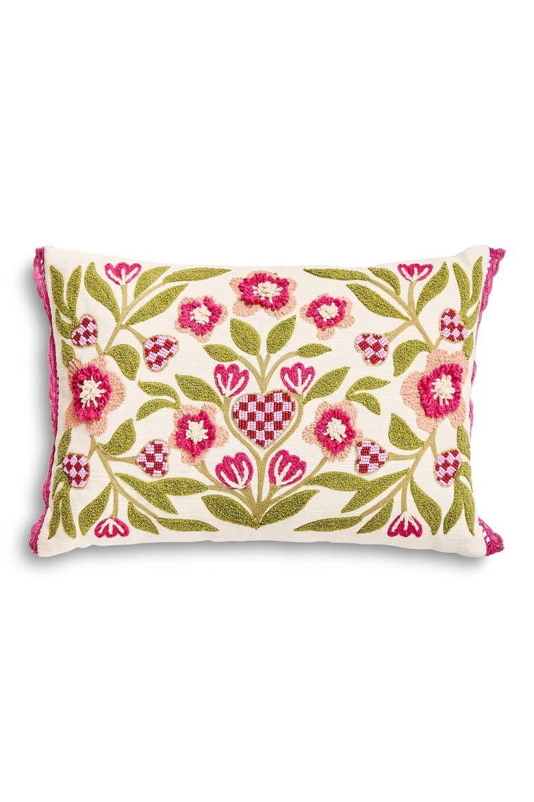 Check Hearts Lumbar Pillow, Main, color, PINK