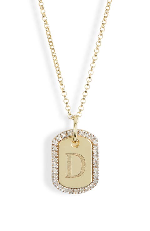 Diamond Initial Dog Tag Pendant Necklace