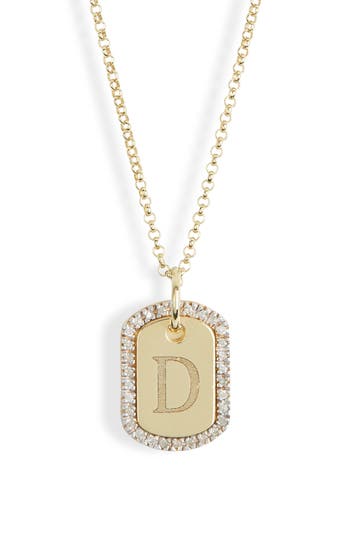 Meshmerise Diamond Initial Dog Tag Pendant Necklace In Gold