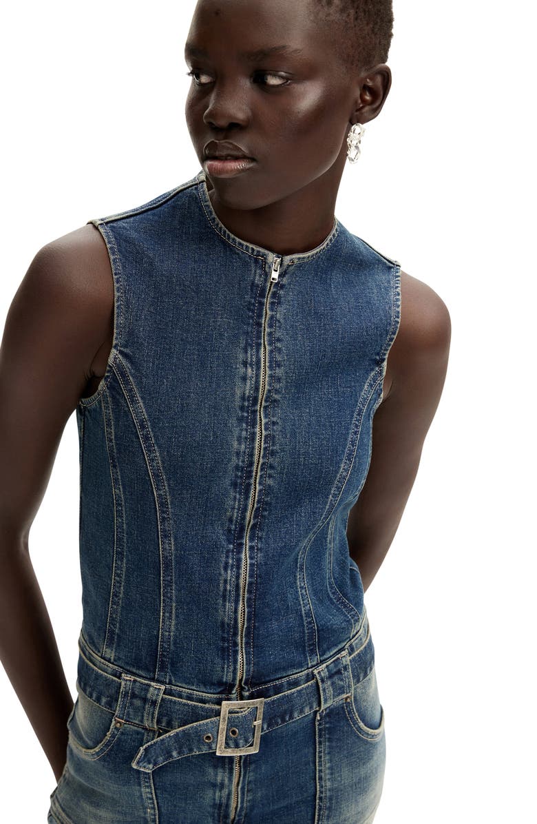 Desigual Danas Sleeveless Denim Jumpsuit, Alternate, color, 