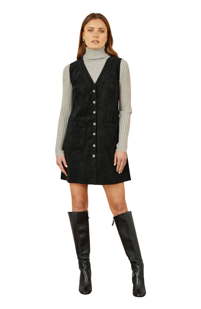 Yumi Cord Tunic Dress With Pockets, Main, color, Black