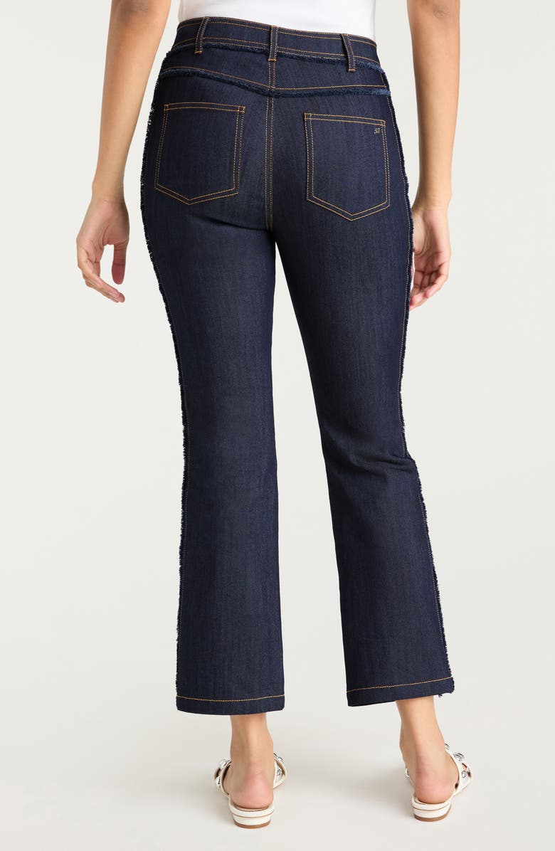 Cinq à Sept Sallie Fringe Trim Flare Crop Jeans, Alternate, color, Indigo