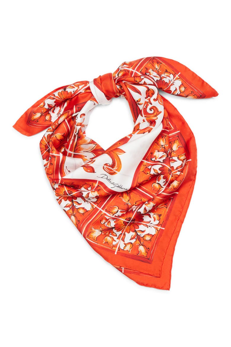 Majolica Print Silk Square Scarf, Main, color, MAIOLICA 7 ORANGE