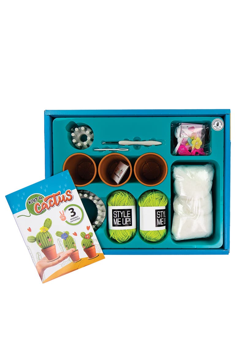 SpiceBox Style Me Up Knit a Cactus Kids Knitting Kit, Alternate, color, Multicolored