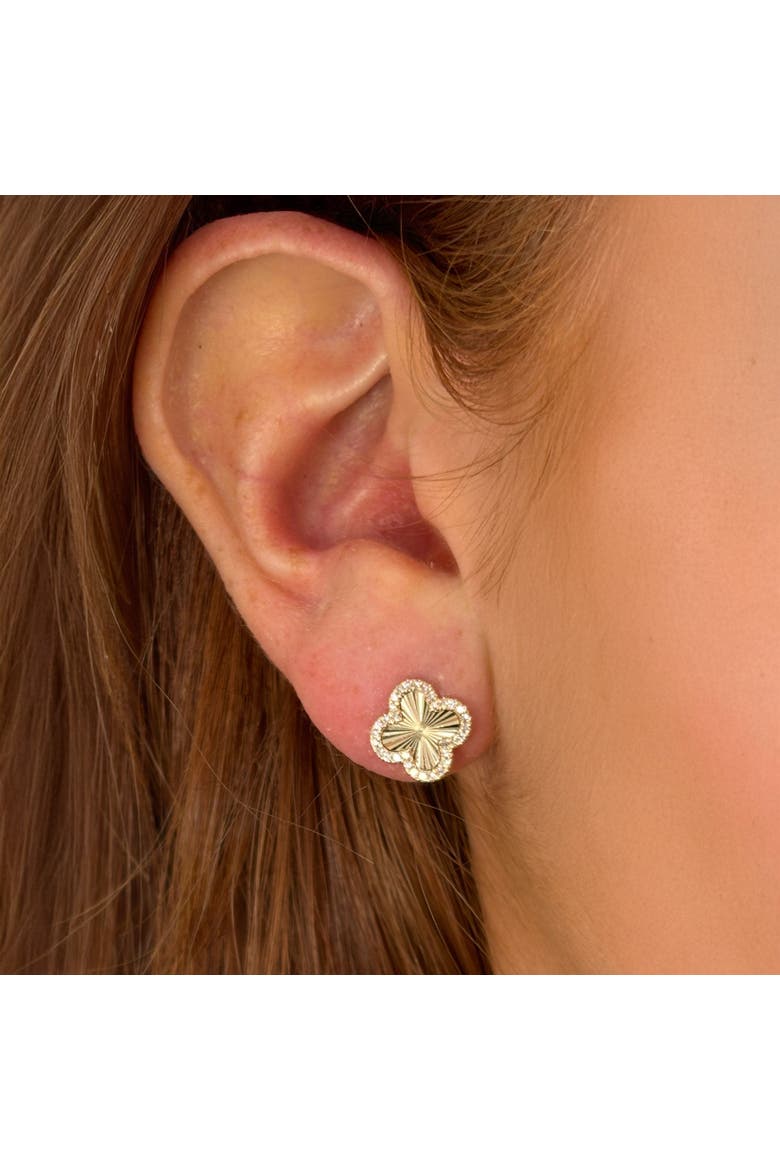 Fluted Gold Diamond Clover Stud Earrings, Alternate, color, Yellow Gold
