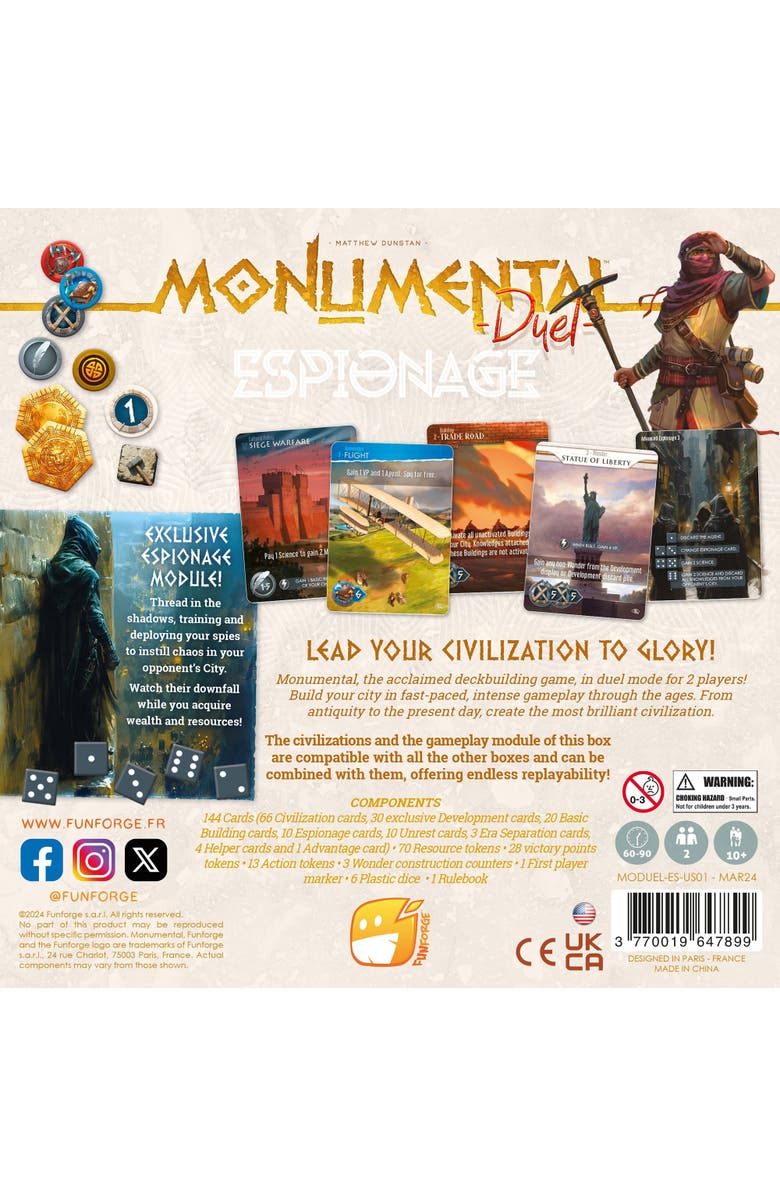 Funforge Monumental Duel Espionage Civilization Deckbuilding Board Game,10+, Alternate, color, Multicolored