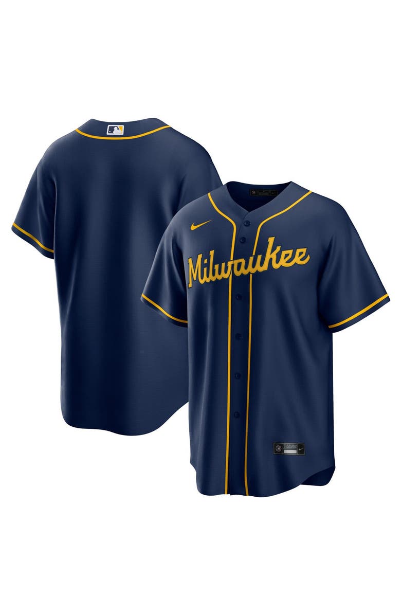 Nike Men's Nike Navy Milwaukee Brewers Alternate Replica Team Jersey, Main, color, 
