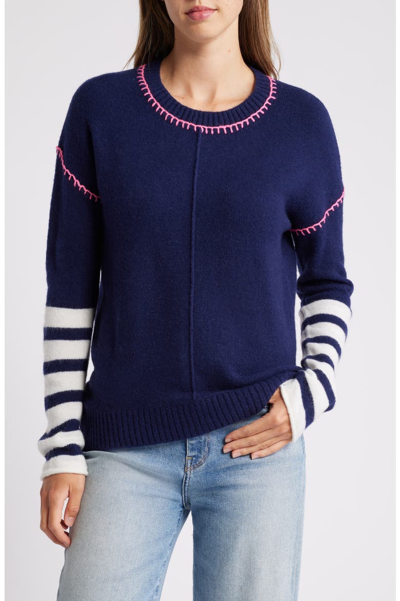 Avery Blanket Stitch Sweater, Main, color, BLUE