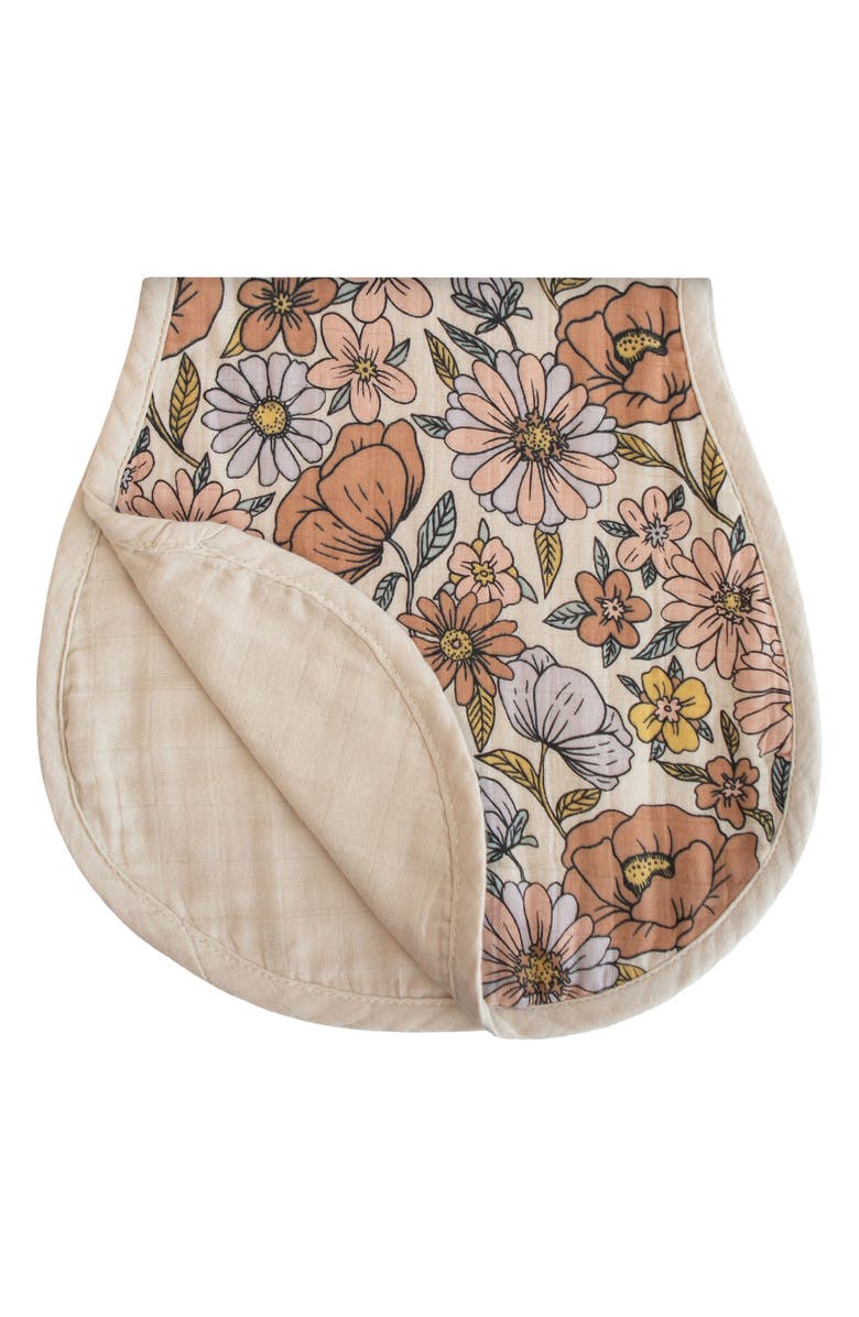 Mushie Assorted 2-Pack Organic Cotton Muslin Burp Cloths, Main, color, Retro Flowers/ Fog