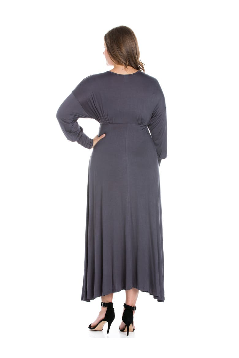 Plus Size V-Neck Long Sleeve Maxi Dress, Alternate, color, Charcoal