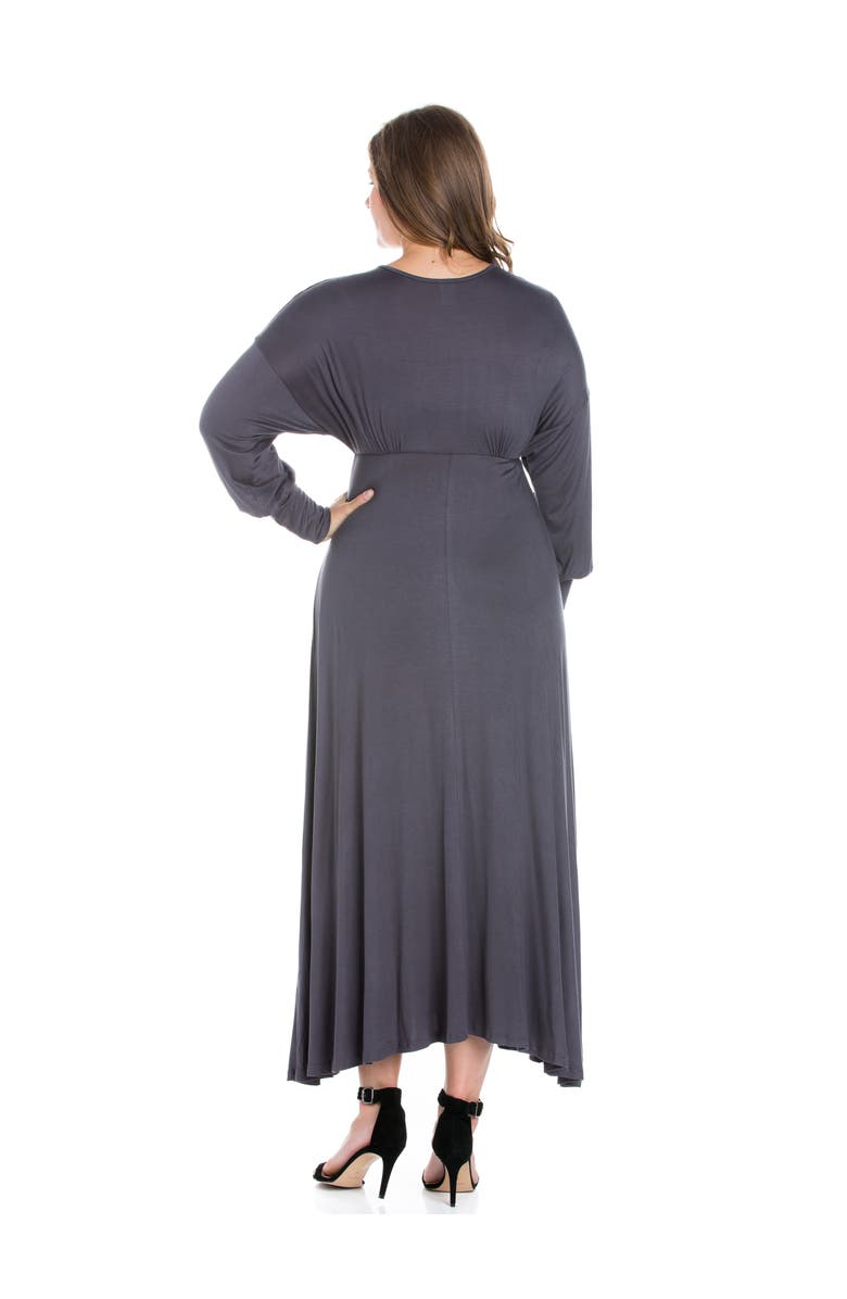 24seven Comfort Apparel Plus Size V-Neck Long Sleeve Maxi Dress, Alternate, color, Charcoal