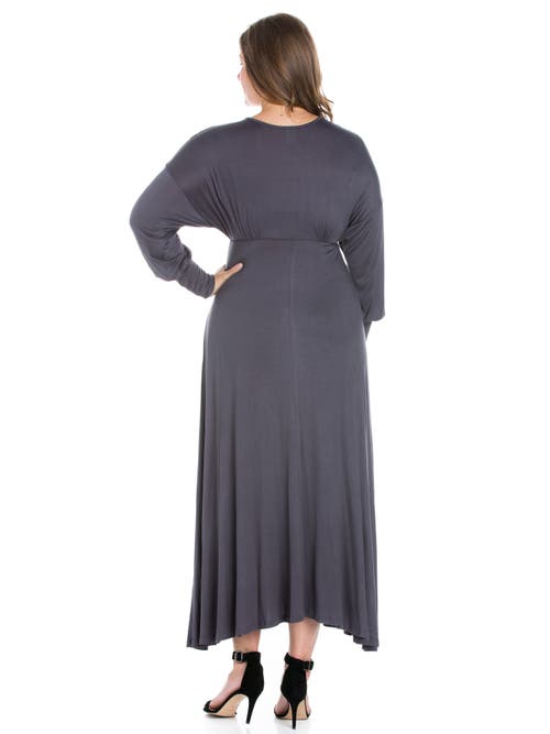 24seven Comfort Apparel Plus Size V-neck Long Sleeve Maxi Dress In Gray