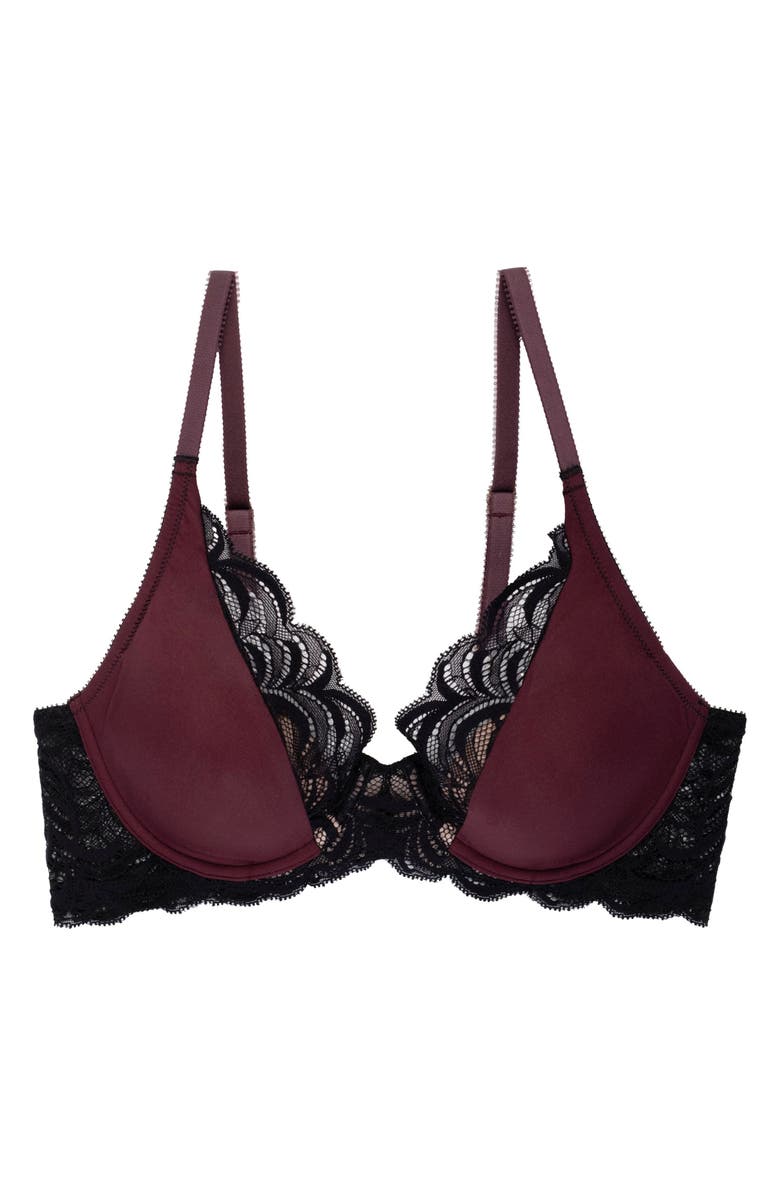 Natori Persuasion Lace Convertible Plunge T-Shirt Bra, Alternate, color, Royal Fig/ Black