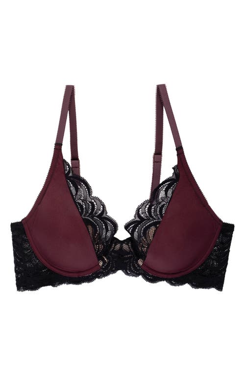Natori Persuasion Lace Trim Convertible Underwire T-shirt Bra In Burgundy