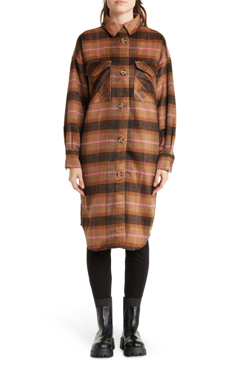 Steve Madden Plaid Duster Shirt Jacket, Alternate, color, 