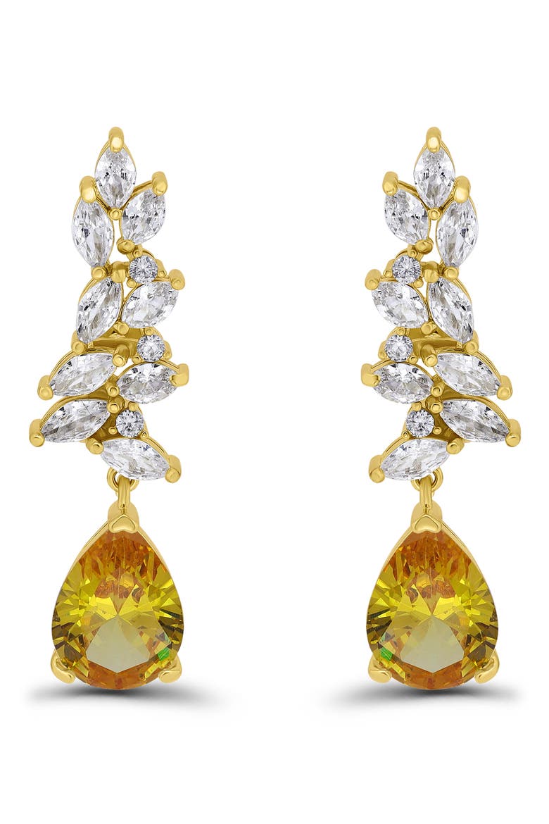Pear Cubic Zirconia Cluster Drop Earrings, Main, color, GOLD/ YELLOW