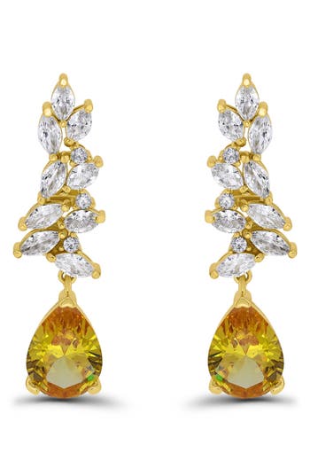 Christian Siriano Pear Cubic Zirconia Cluster Drop Earrings In Gold