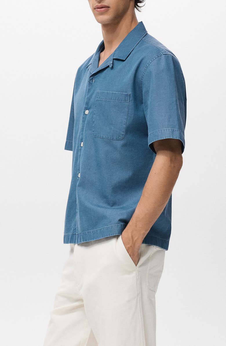 MANGO Cotton Denim Camp Shirt, Alternate, color, Indigo Blue