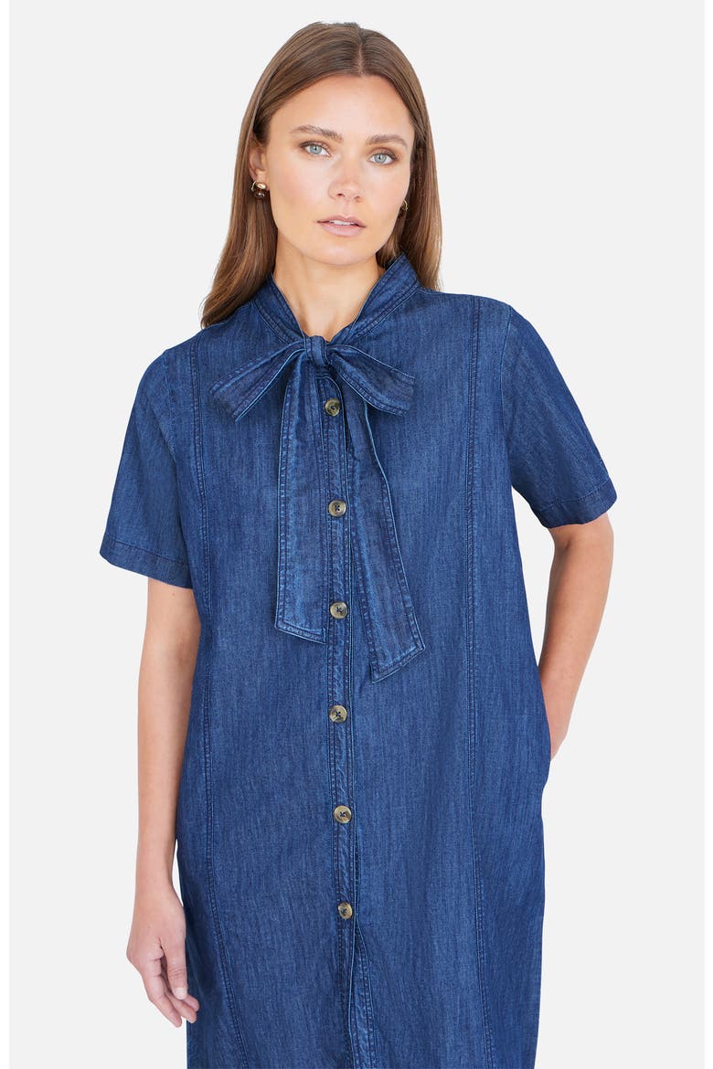Chambray Tunic With Pussy Bow Tie, Alternate, color, Blue
