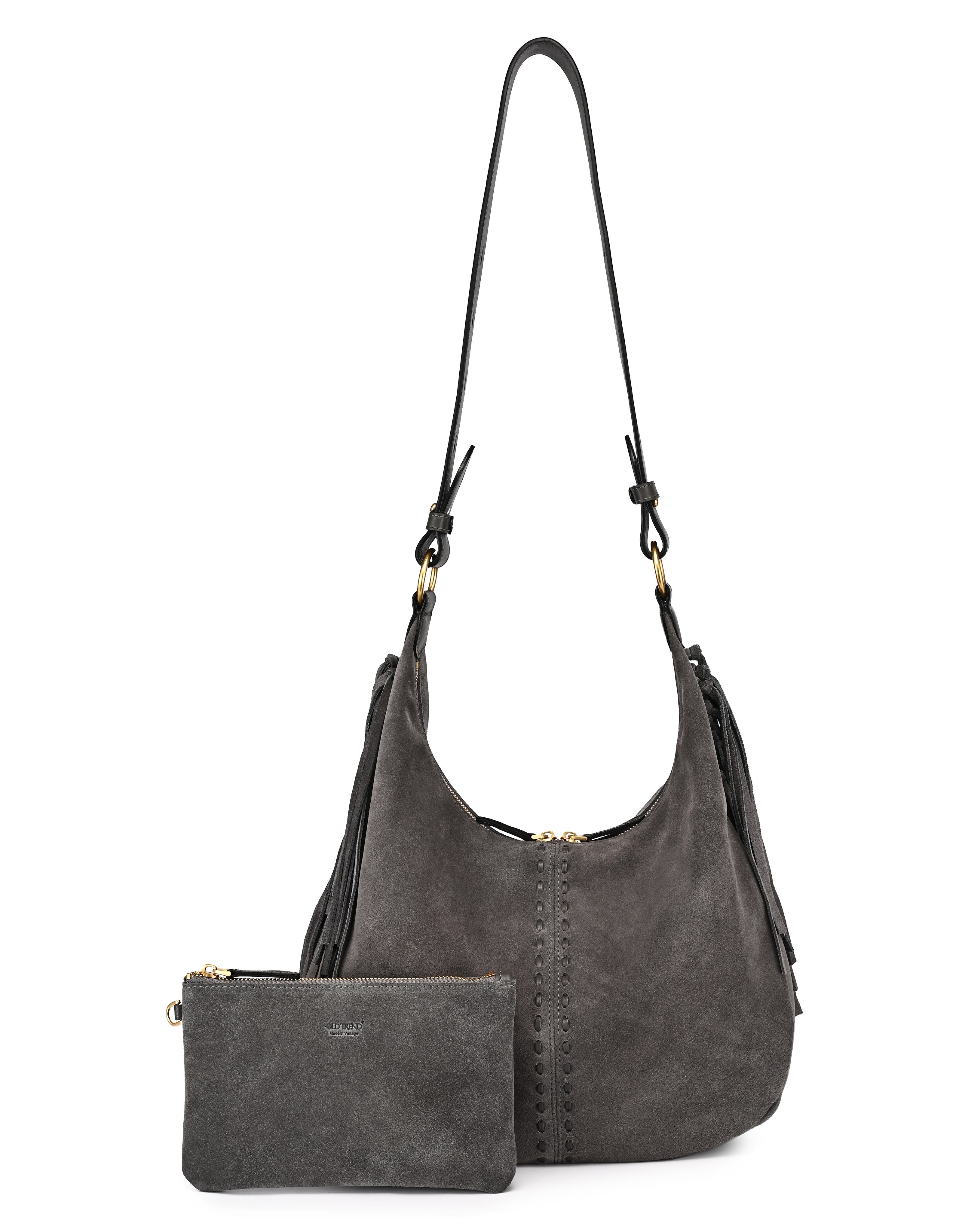 OLD TREND Hydrangea Genuine Leather Suede Heritage Shoulder Bag, Main, color, Slate