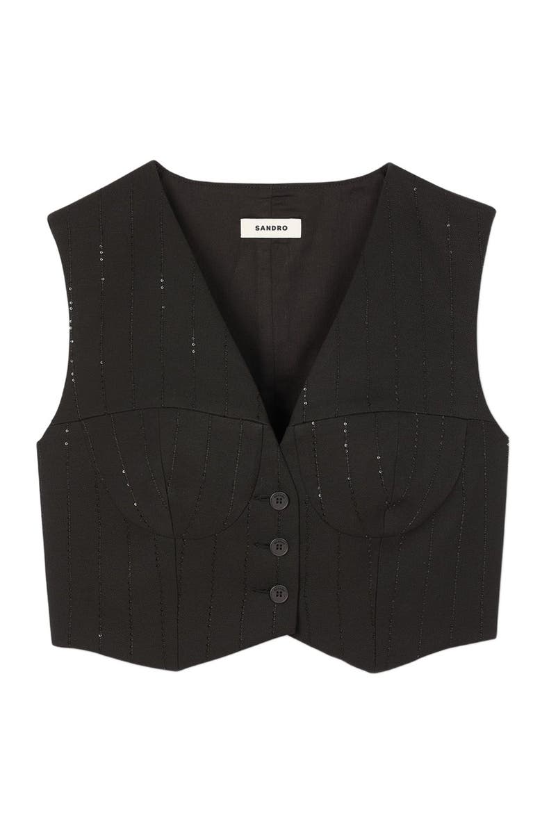 SANDRO Sequin cropped jacket, Alternate, color, Black