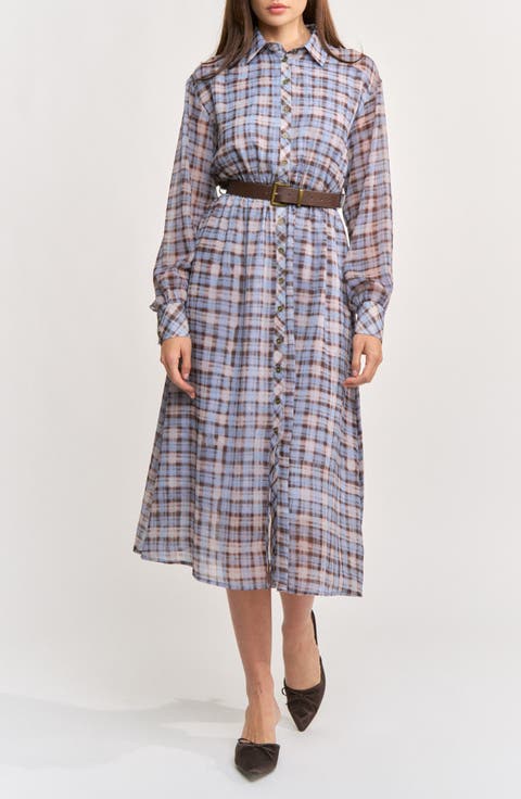 Briar Plaid Ruffle Long Sleeve Shirtdress