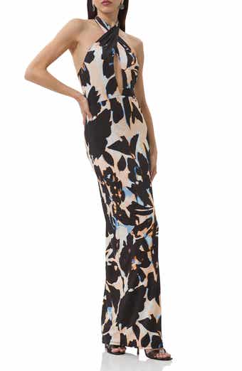 AFRM Genie Printed Cutout Halter Jersey Maxi Dress