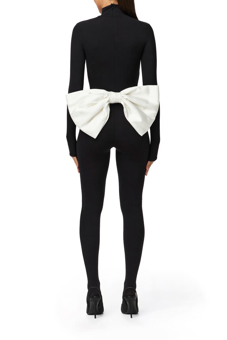 Bow Detail Long Sleeve Jumpsuit, Alternate, color, BLACK/ WHITE