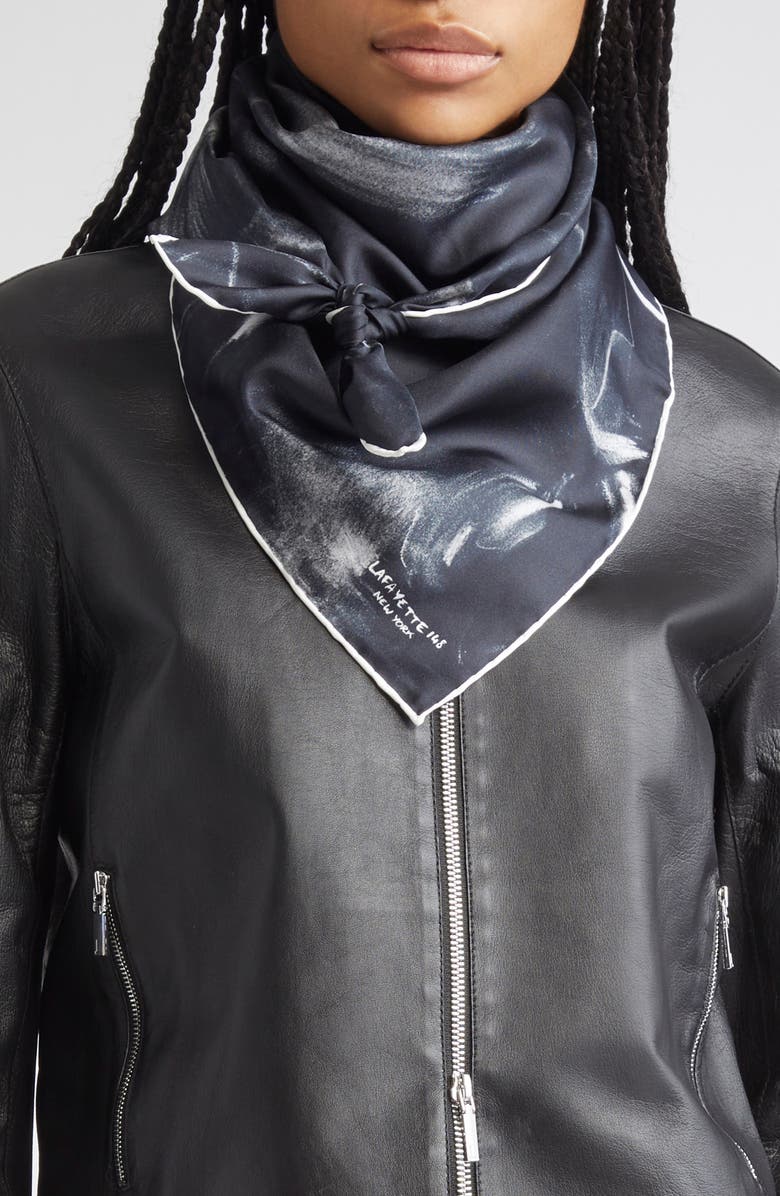 Lafayette 148 New York Charcoal Dust Square Silk Scarf, Alternate, color, Black Multi