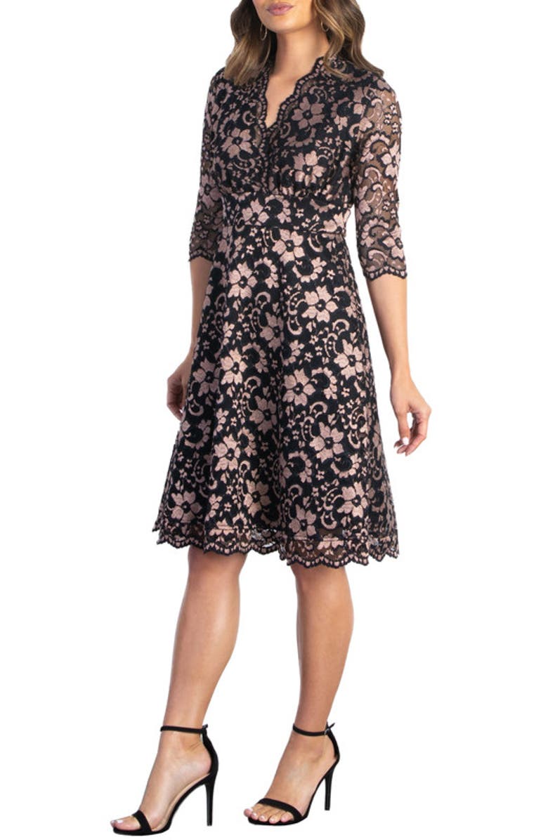 Kiyonna Mon Cherie Lace Cocktail Dress, Alternate, color, Rose Gold