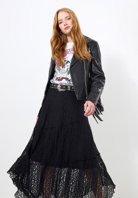 Stretch Lace Hanky Hem Maxi Skirt (plus)