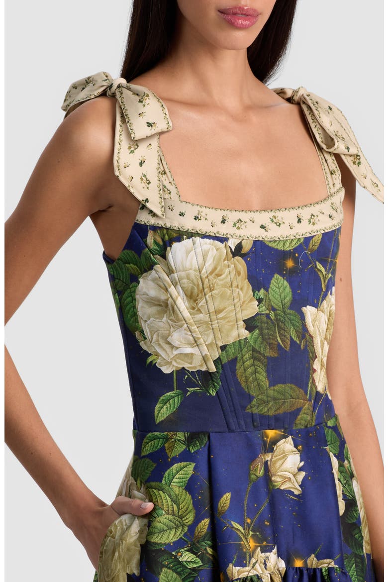 Rosalee Tie Strap Corset Stretch Cotton High-Low Dress, Alternate, color, TWILIGHT EDEN