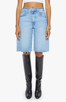 MOTHER The Half-Pipe Frayed Hem Denim Bermuda Shorts
