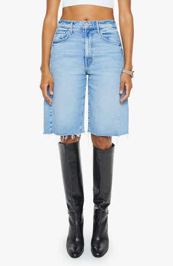 MOTHER The Half-Pipe Frayed Hem Denim Bermuda Shorts