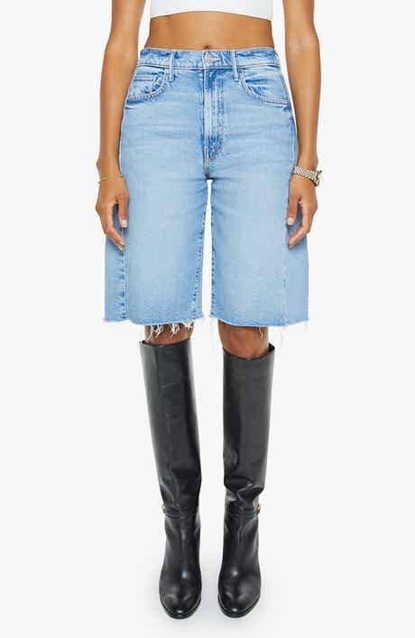 MOTHER The Half-Pipe Frayed Hem Denim Bermuda Shorts