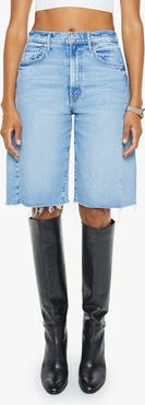 MOTHER The Half-Pipe Frayed Hem Denim Bermuda Shorts