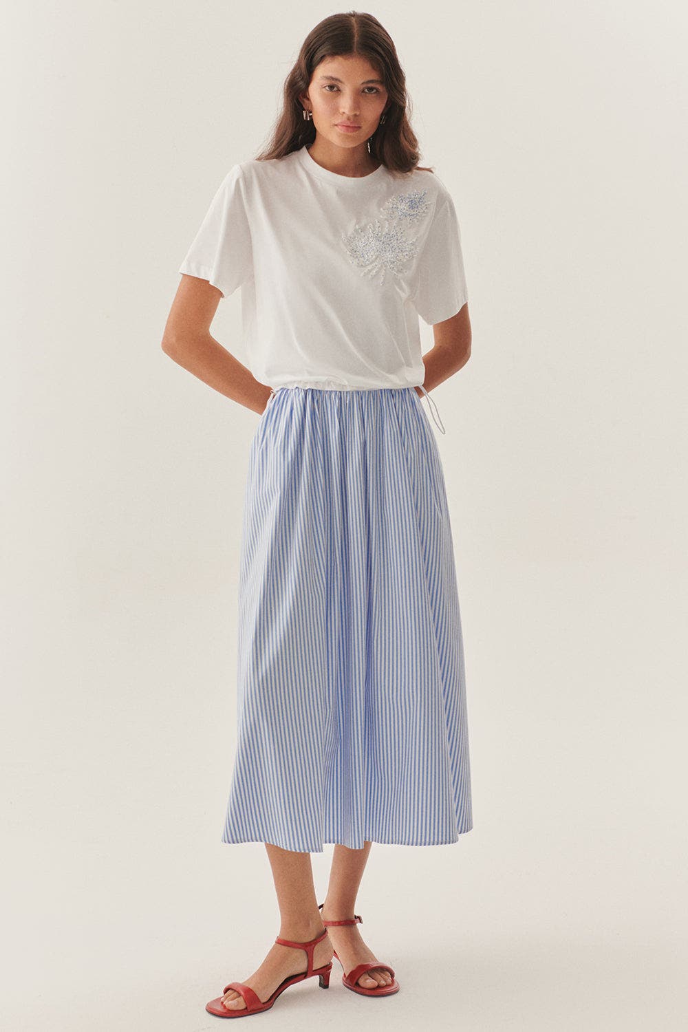 Crew Neck Short Sleeve Embroidered Midi Dress - image 2