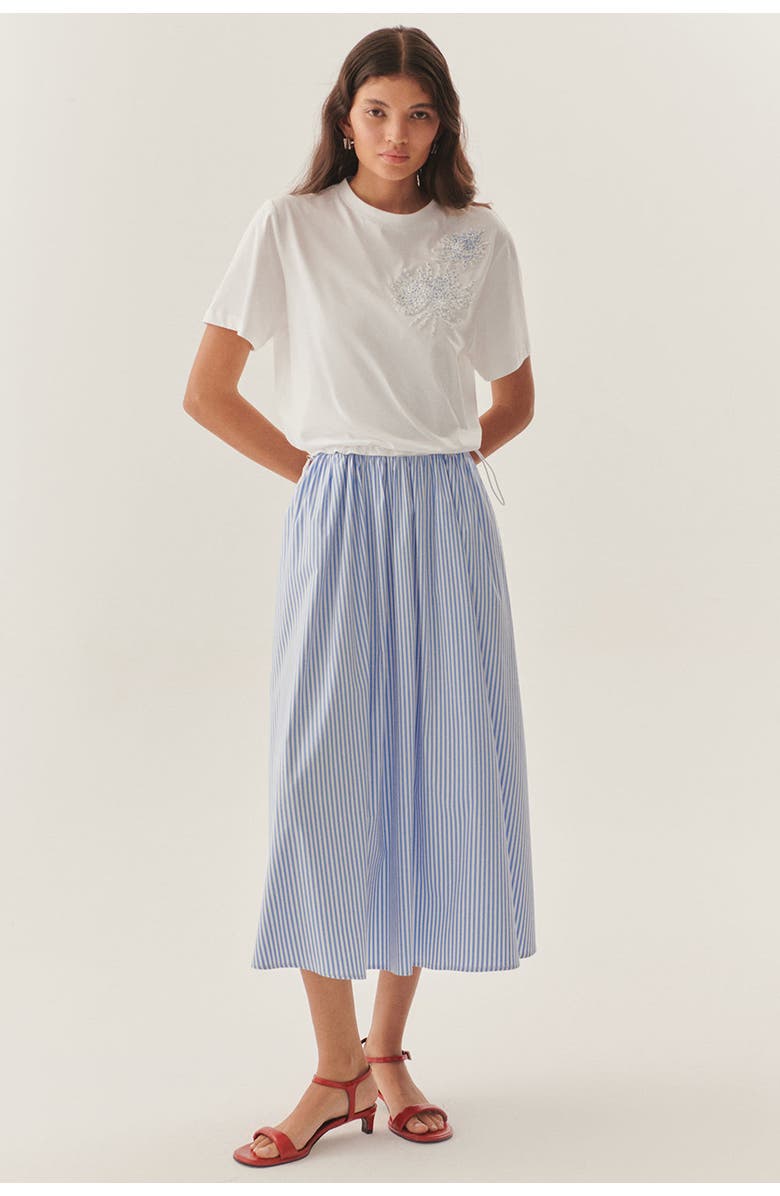 Exquise Crew Neck Short Sleeve Embroidered Midi Dress, Alternate, color, Blue-White