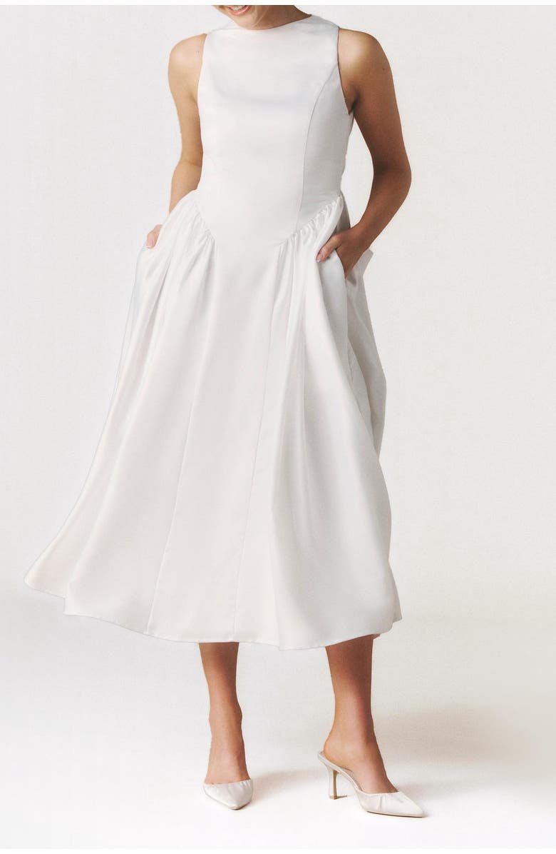 Six Stories Penelope Bow Back Midi Dress, Alternate, color, White